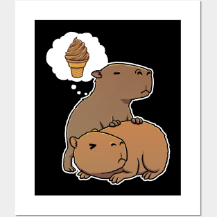 Capybara hungry for Chocolate Ice Cream Cone Posters and Art